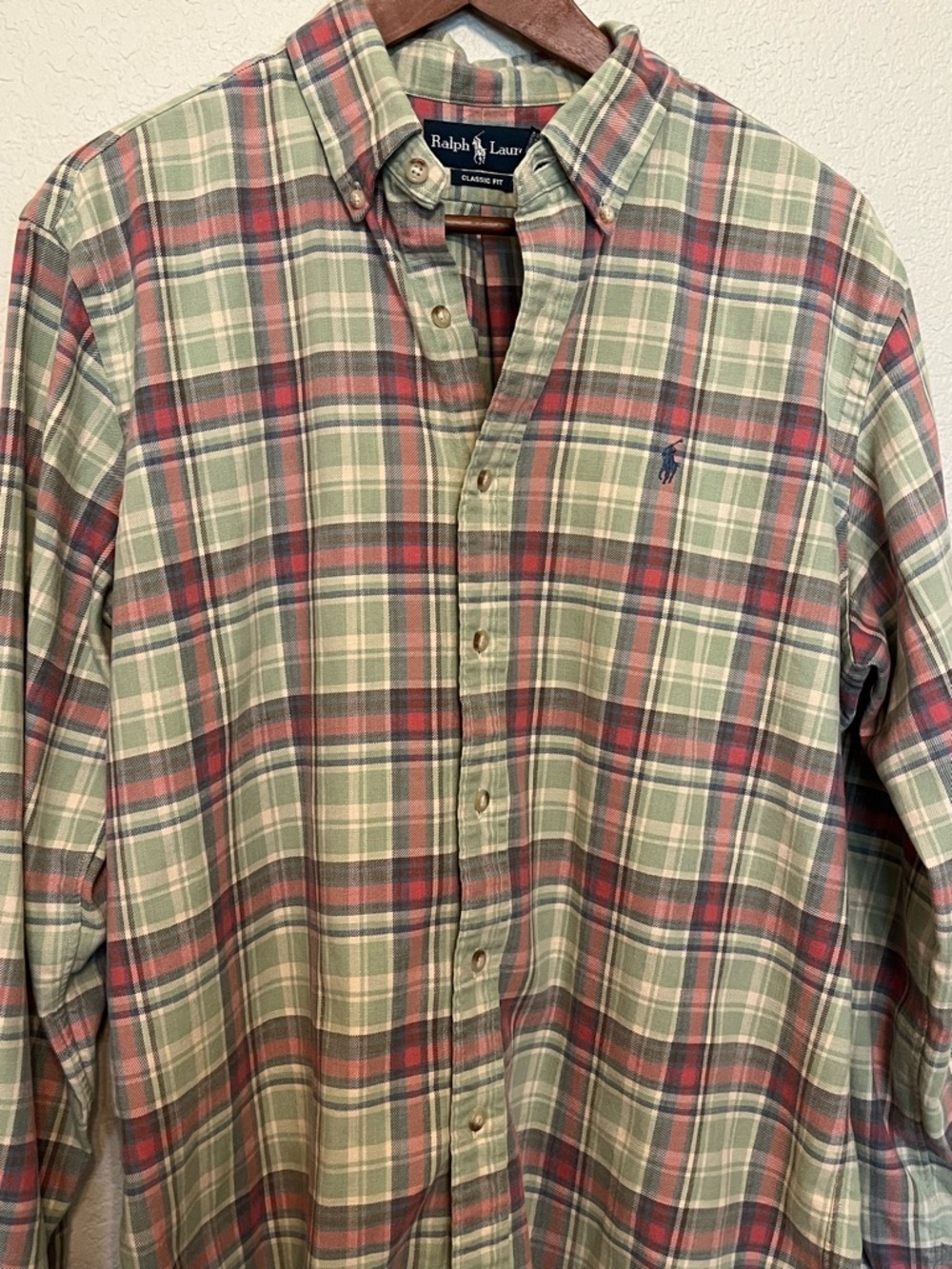 Ralph Lauren Classic Fit Green Plaid Twill Button-Down Shirt Men's Large